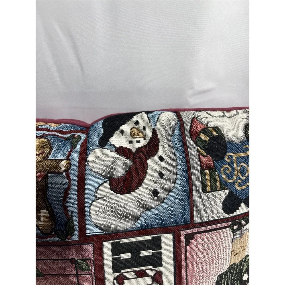 Vintage Tapestry‎ Style Santa Snowman Gingerbread Pillow 15 X 15 Christmas
